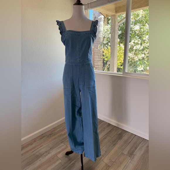 Ruffled Denim Jumpsuit Overalls - Picture 1 of 4